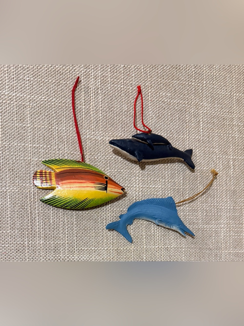 Vintage Nautical Marine Life Ornament Lot (3) Whale Marlin Tropical Fish
